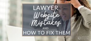 lawyer website mistakes and how to fix them hero image with woman in the background holding her forehead in frustration